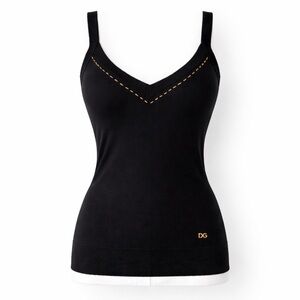 Dolce & Gabbana Black V-Neck Knit Tank Gold Chain Trim DG Logo NWOT IT 10